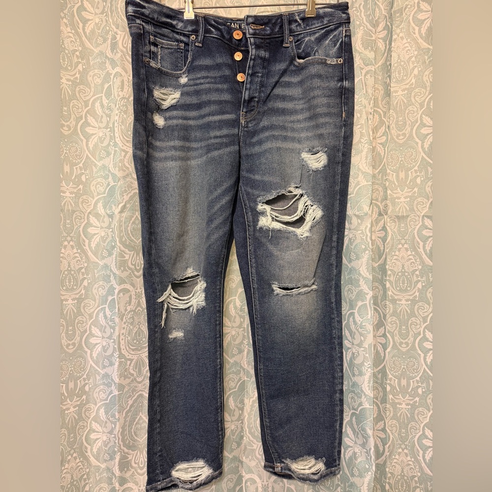 American Eagle Outfitters Dark Blue Distressed Ankle Jeans